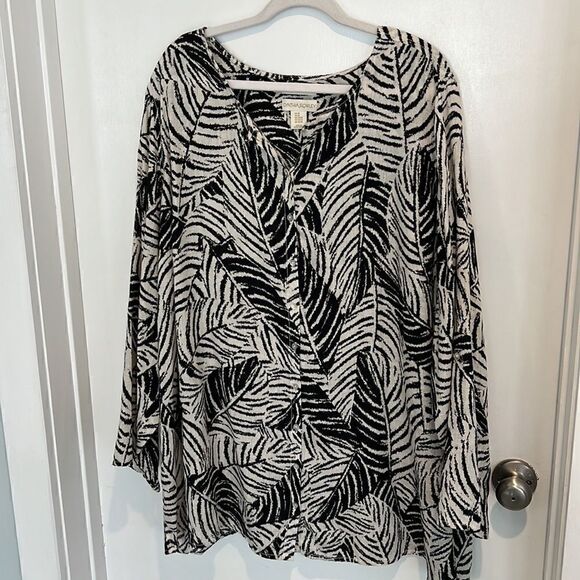 Cynthia Rowley 100% Linen Black & white Zebra animal print tunic blouse women 3X - Picture 11 of 15